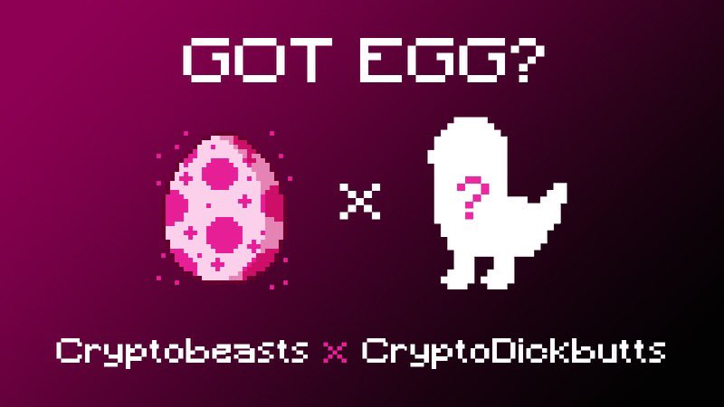 MAJOR ANNOUNCEMENT: 

THE COLLABORATION OF A CENTURY!! 

<a href="/THECRYPTOBEASTS/">thecryptobeasts</a>  X <a href="/CryptoDickbutts/">CryptoDickbutts</a> 

MORE NEWS COMING SOON!

#blessed
