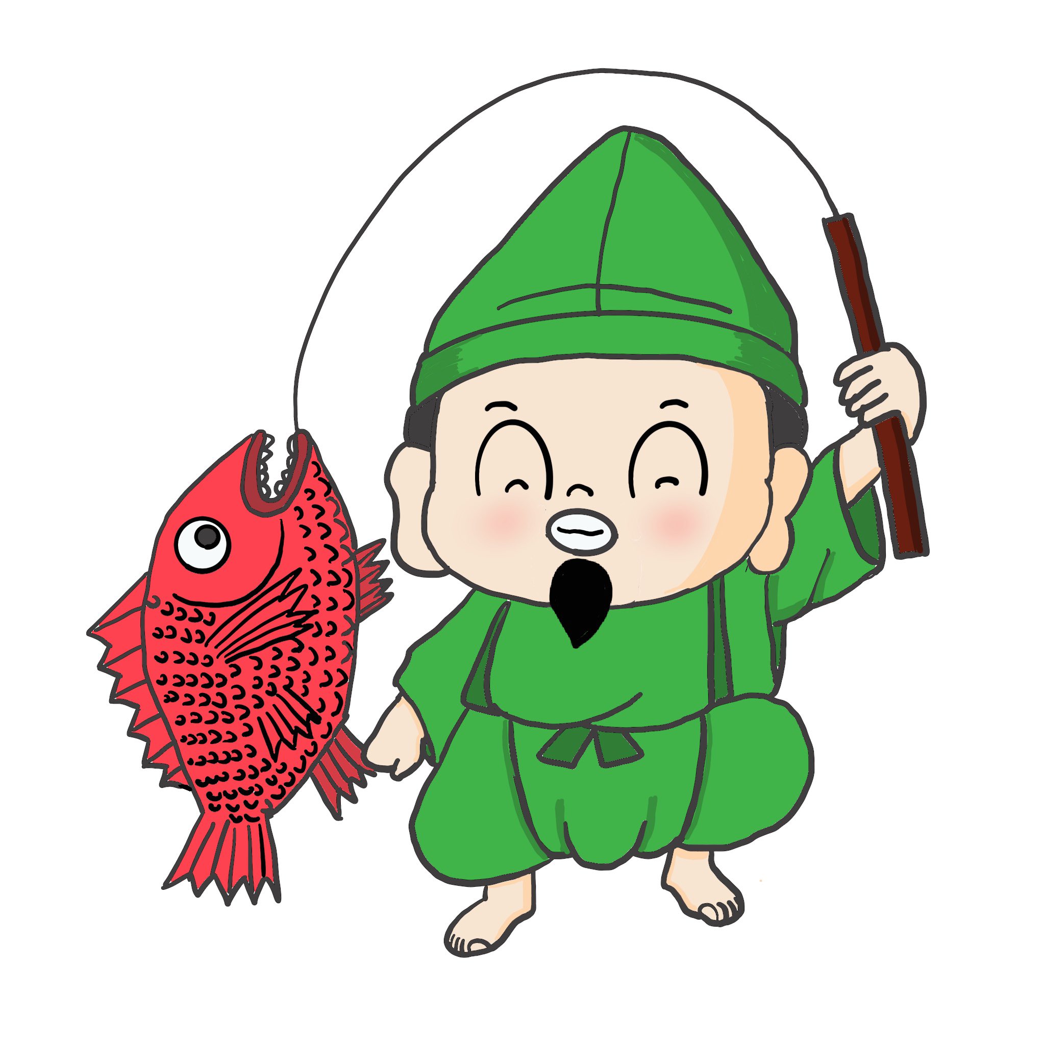 とらお 七福神の恵比寿天様のイラストを描きました 七福神 恵比寿天 えべっさん 恵比寿天様って 七福神の えべっさんでお馴染みの商売繁盛 五穀豊穣の神様です 七福神でゆいつ日本の神様だそうです えびす顔といわれ 福々しいお顔が特徴ですね