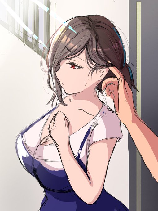 近所の大学生「ちょっとだけだって」人妻「•••でも•••」みたいな感じのラフです。 