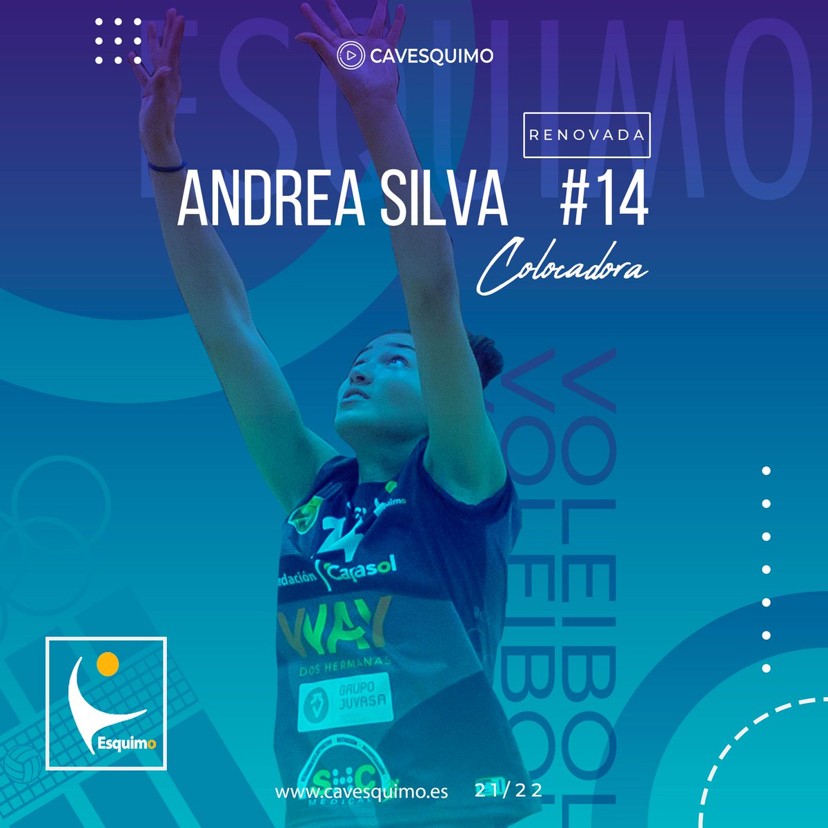 CAVEsquimo's tweet photo. 📣 ¡Andrea Silva! 👏👏
La colocadora catalana cumplirá su 2ª temporada consecutiva en CAV Esquimo y seguirá defendiendo nuestro escudo en la 21/22. 💪🏐

¡Seguimos, Andrea!
#EsquimoAvanza #SomosVoleibol #Esquimo #OnTheWAY

📰👉https://t.co/A8HFglITPD https://t.co/5PSN3vBtec