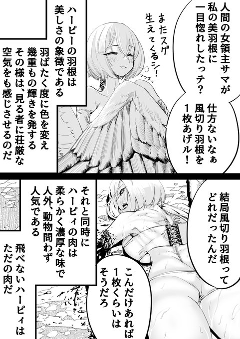 羽根を褒められてご機嫌なハーピィちゃんを
描きました😋 