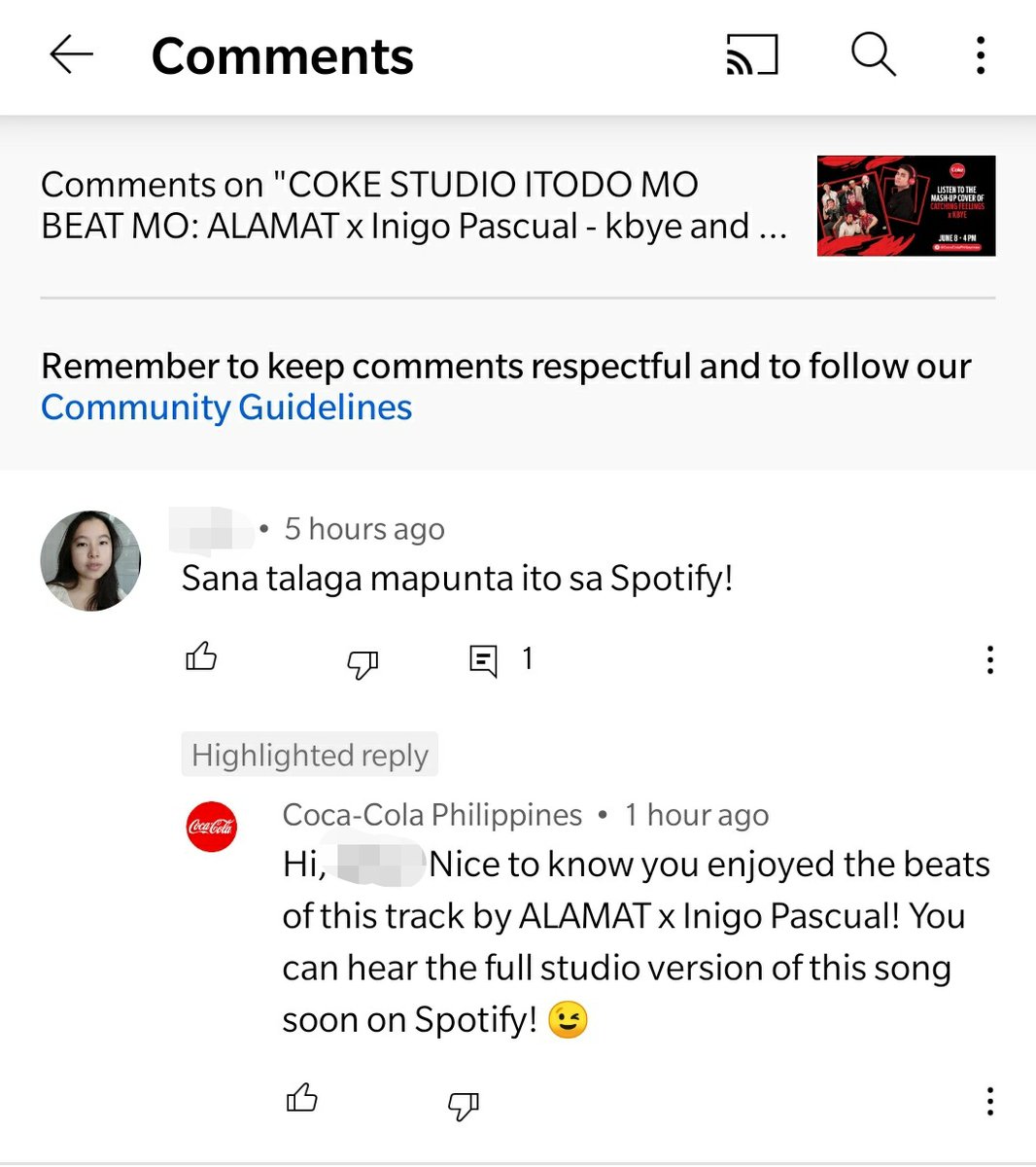 Taga_IbangBanwa's tweet photo. Guys!!! Ilalabas daw ng Coke Studio ang studio version ng Catching Feelings x Kbye sa Spotify soon!!!!

#ALAMATkasmalaJULY15
#ALAMATMigrante
#ALAMATMulingPagyanig https://t.co/WPvZbNMlfM