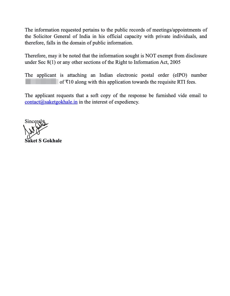 SaketGokhale's tweet photo. Filed an RTI with the Dept of Legal affairs asking for records of:

A. Whether SG Tushar Mehta met with Suvendu Adhikari

B. Whether video footage from the SG's office has been summoned for a preliminary enquiry after allegations made by @derekobrienmp &amp; other TMC leaders https://t.co/q1325oLb6I