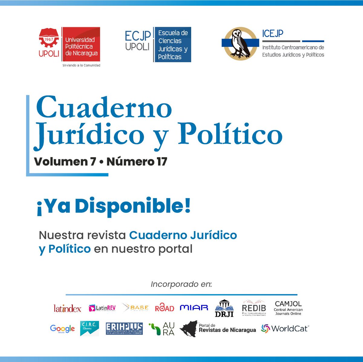 IUpoli's tweet photo. Nuevo 📣
Te presentamos el nuevo número de la revista Cuaderno Jurídico y Político de la @comunidadupoli, en el que encontraras diversos temas de actualidad jurídica y política. 

🌐✍️⚖️ Pueden descargarlo acá 👇

https://t.co/uQckGwDrDP https://t.co/sJS1cvi0NY