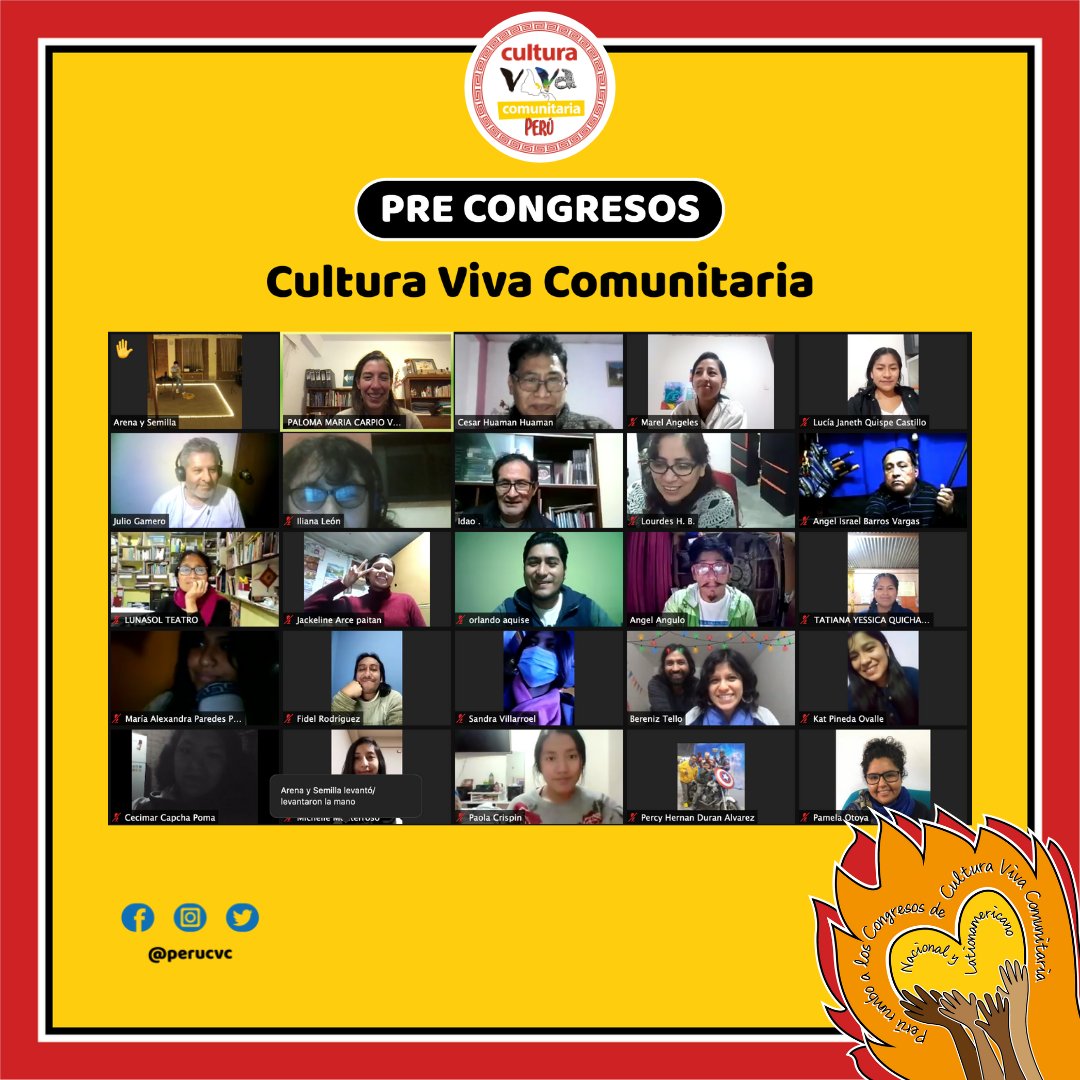 perucvc's tweet photo. Día 1 del Pre Congreso de Cultura Viva Comunitaria en Perú 🔥🔥🔥
#cvcperu #CulturaVivaComunitaria #congresonacionalcvc #congresolatinoamericanocvc #cvc #CulturaViva #comunitario #CulturaComunitaria https://t.co/fy97f22Dgy
