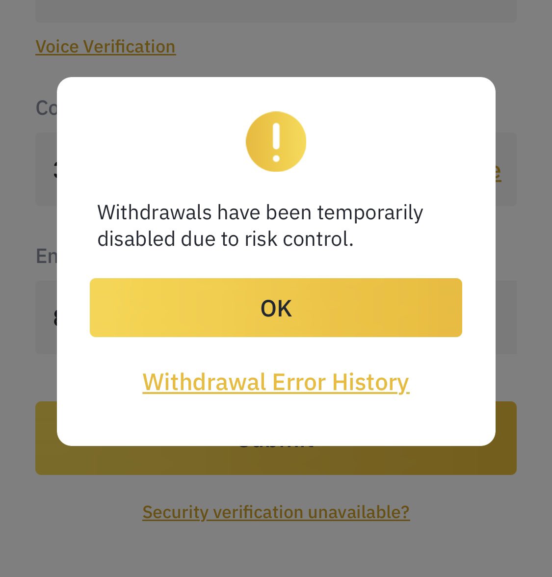 Withdrawals have been temporarily disabled due to risk control