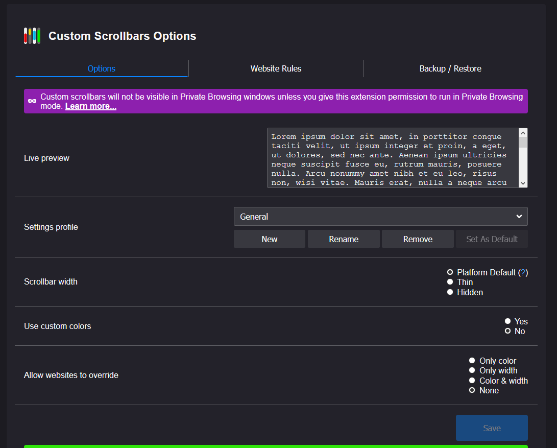 ComputerWhiz_'s tweet image. I&apos;m putting version 3.0 on the Custom Scrollbars add-on through the final phase of testing. Lots of cool improvements coming in the next few weeks. I can&apos;t wait to release it.

#cwaddons #customscrollbars