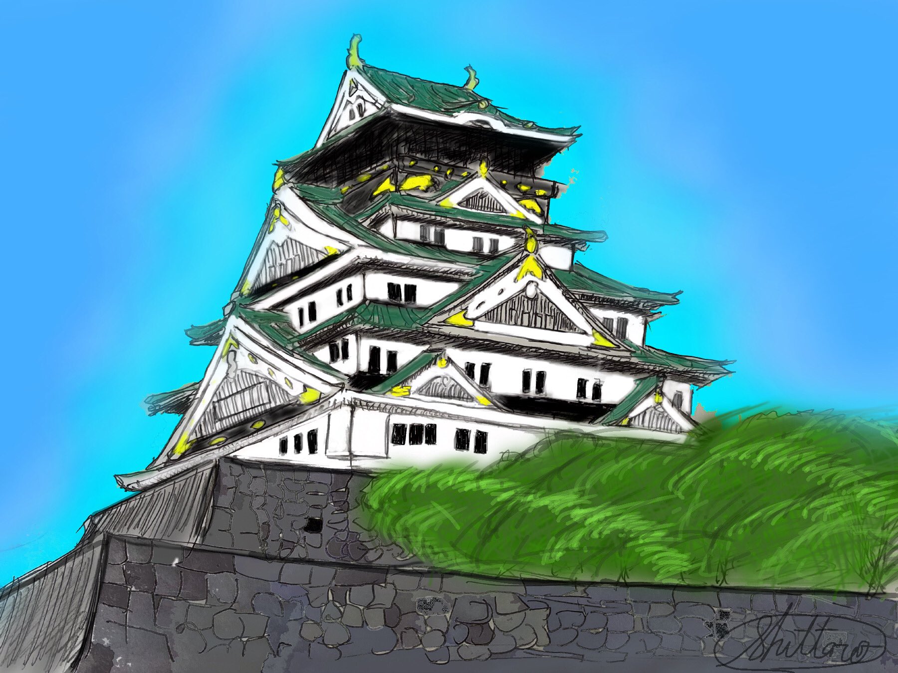 تويتر シュッタロー على تويتر 晴天の大阪城 城めっちゃ時間かかるし難し過ぎる ﾞﾟ Wﾟ 絵描きさんと繋がりたい 絵 イラスト イラスト好きさんと繋がりたい Artwork Art お城 大阪城 風景画 T Co 5capnmeyss