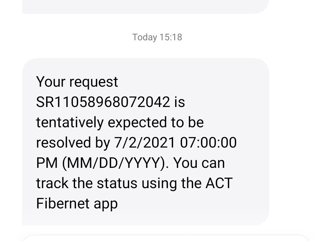 SumitSa75935136's tweet photo. @ACTFibernet continue from last tweet -
As per ACT message resolving time was 7:00 PM which screenshot I already attached but it has not resolved till now.. https://t.co/k2OEY7DIQF