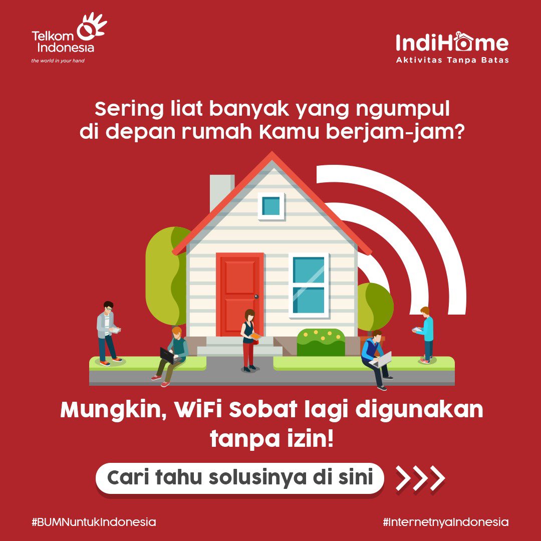 IndiHome's tweet photo. Permasalahan internet Kamu, bisa jadi gara-gara ada yang pakai diem-diem lho, Sobat! Yuk ikutin tips berikut, agar tehindar dari yang cuma mau WiFi gratisan dan jaringan Sobat lebih lancar tanpa gangguan. https://t.co/2N1MCRkXaV