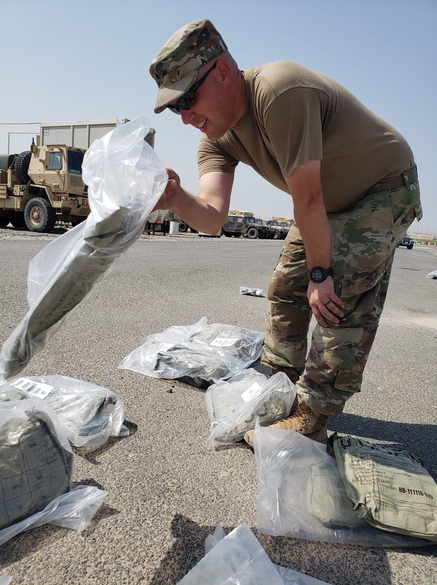 310Esc's tweet photo. Sgt. 1st Class Matthew Linse, the noncommissioned officer-in-charge of the Headquarters Company supply section, 310th ESC assists Soldiers with their joint service lightweight integrated suit technology (JLIST) gear turn-in on July 2, 2021 at Camp Arifjan, Kuwait. https://t.co/KQWZnMPkHJ