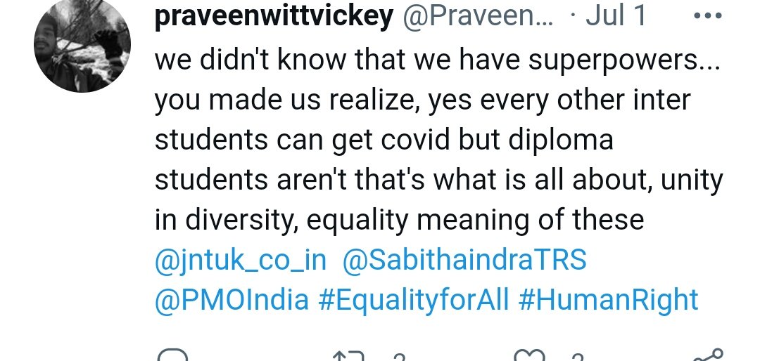 Praveenwitvicky's tweet photo. Great!!! This is equality
@PMOIndia @KTRTRS @SabithaindraTRS @humanrights1st #EqualityAct #India https://t.co/J6GYwCWnD4