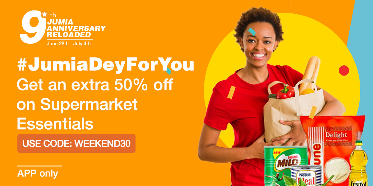 JumiaGhana's tweet photo. Guys use this voucher code and get a 50% discount on Supermarket essentials 🧡
We care about your weekend 😉 #JumiaDeyForYou #JumiaGhana https://t.co/n0ahiYJnR8