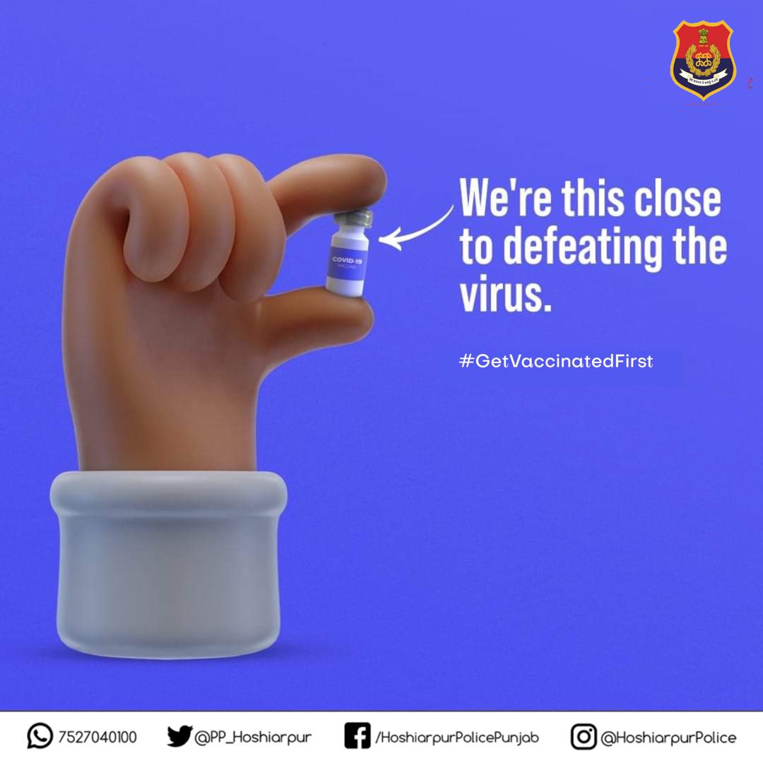 PP_Hoshiarpur's tweet photo. We're on the road to immunity and with each vaccine administered, we're another step closer to normalcy.
Let us join hands in this fight against #COVID19.
@PunjabPoliceInd #GetVaccinatedFirst #HoshiarpurPolice https://t.co/vzdwdGwF2H