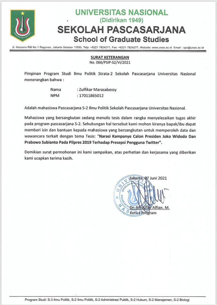 bidakarya80's tweet photo. @ismailfahmi Assalamu’alaiqum
Abang saya Zulfikar Marasabessy Mahsiswa Pasca Sarjana Universitas Nasional Program Studi Ilmu Politik. Memohon kesediaan abang sebagai narasuber. penilitian saya dengan Judul sbgamn surat dibawah ini.🙏🏻🙏🏻 https://t.co/wDQyMIBxF7