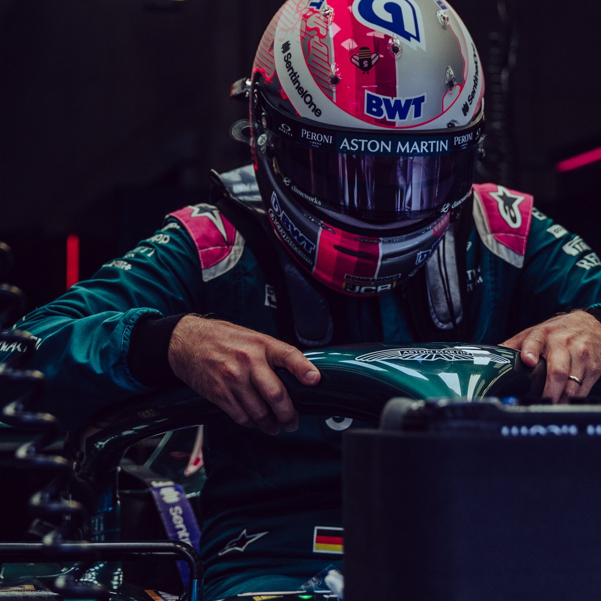 AstonMartinF1's tweet photo. It's q̶u̶a̶l̶i̶f̶y̶i̶n̶g̶ ̶d̶a̶y̶ Seb's birthday! 💚 

#F1 #AustrianGP https://t.co/Jpk1usyVZ2
