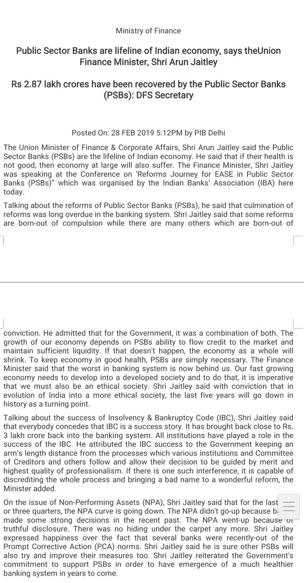 Prashant168656's tweet image. Respected PM,
Please have a look at the views expressed by your colleague in d cabinet during February &apos;2019. He was ur then Finance Minister who admitted PSBs r lifeline of Indian Economy.
#SavePSB_SaveNation
#PrivatizationGoBack
#PrivatizationNoSolution #StopPrivatization