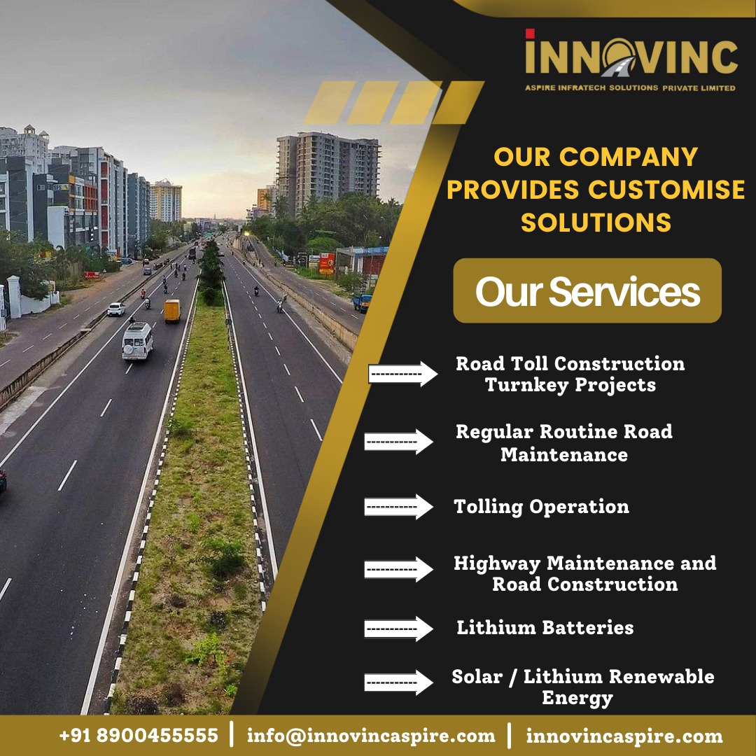 AspireInnovinc's tweet photo. Our Company provides customise solutions.
.
.
#ourservices #services #tollconstruction #roadconstruction #highway #lithiumbattery #lithiumenergy #solarenergy #roadmaintenance #innovinc #roadconstructioncompany https://t.co/4nmdlMmpi3