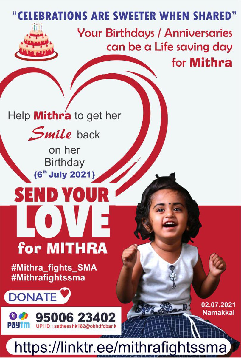 #Mithra is suffering from a rare gene disease called #SMA, needs #Zolgensma, a one-time gene replacement therapy costs INR 16 Cr. Kindly support and share it!! @Mithrasma #Mithra_Fights_SMA #MithraFightsSMA