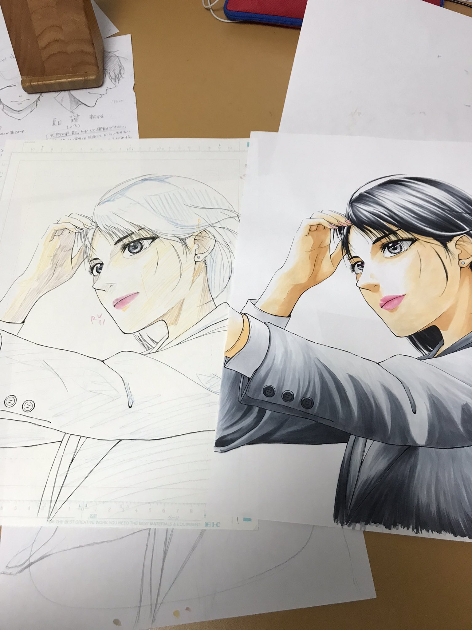 峰博士 コピックはコピー用紙がやりやすいと聞いて ペン入れしたのをデジタル修正 コピーしてから塗ってます 生のペン絵は 色塗りの計画用に使えて一石二鳥 完成絵もツイートしてます イラスト アトリエの系譜 コピック コピックイラスト
