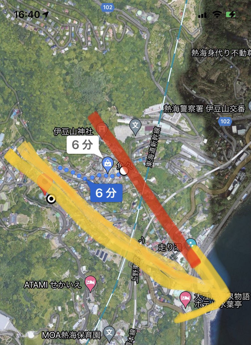 みのわあい 熱海伊豆山の住民 A Twitter 神社と現場の距離が徒歩6分 映像にあった茶色い建物のあたりが 高さは海から階段648段分です 黄色いのが土石流のルートと思われるところ 大体ですみません 赤いのは走り湯から伊豆山神社までの7段の階段 参道がある所 熱海 みのわあい 熱海伊豆山の住民 A Twitter 神社と現場の距離が徒歩6分 映像にあった茶色い建物のあたりが 高さは海から階段648段分です 黄色いのが土石流のルートと思われるところ 大体ですみません 赤いのは走り湯から伊豆山神社までの7段の階段 参道がある所 熱海