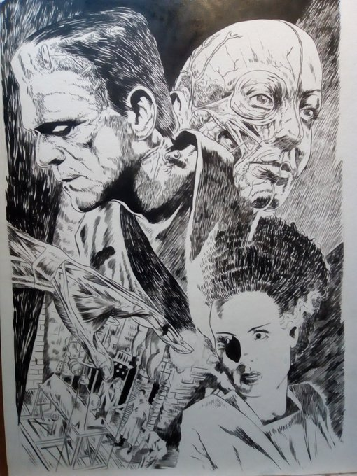 for sale for 80 i will throw in another piece of my choosing for free and cover shipping DMs open RTs appreciated ty #art #illustration #artforsale #frankenstein #universalmonsters #commissionsopen