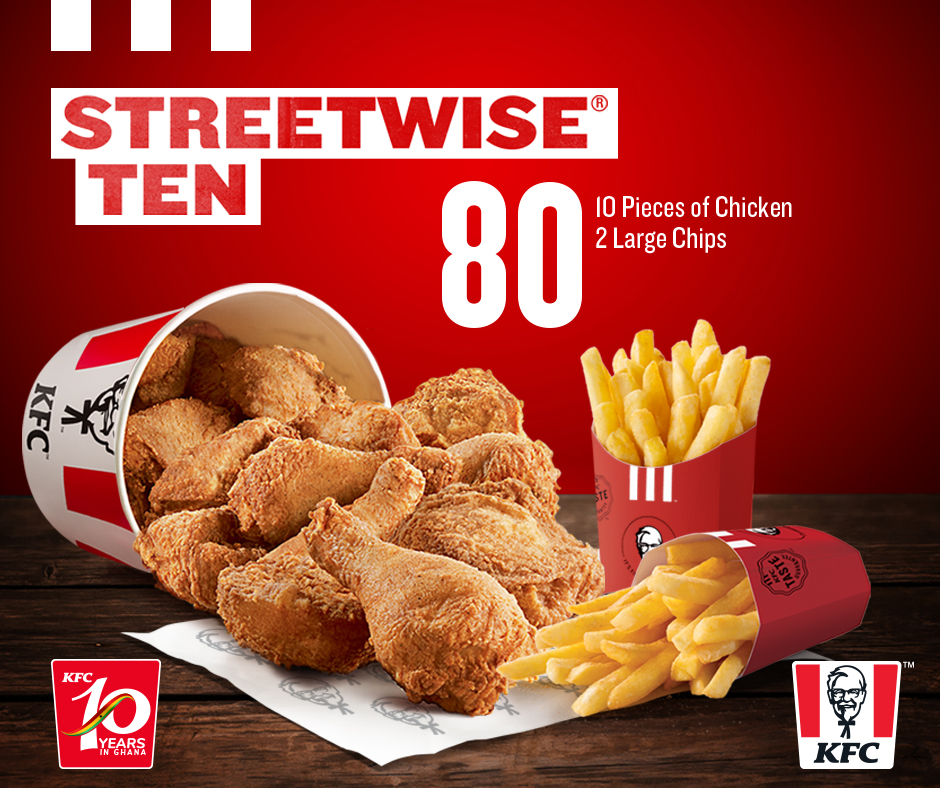 KFC_Ghana's tweet photo. Streetwise 10 has always been the best feast for the weekend. 💯 Order now or visit our stores and share with your friends. #KFCSW10 https://t.co/VALEKcTGbJ