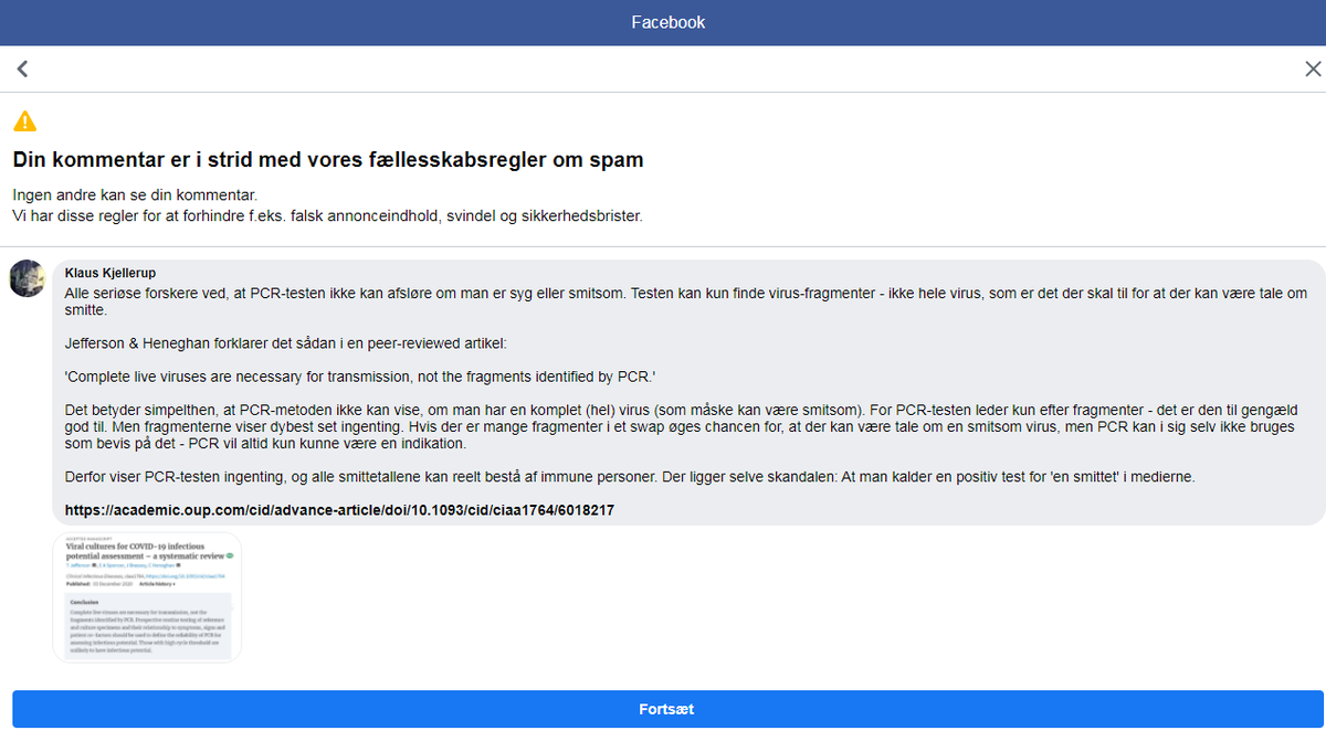KlausKblog's tweet photo. Helt ærligt - Ville Facebook fjerne denne post, hvis den var falsk...? 🤔
Naturligvis ikke. De fjerner den, fordi den er sand!
Tænk, hvis det gik op for folk at den irriterende test, staten tvinger dem til at tage flere gange om ugen, ikke kan afsløre, om man er smitsom ...😳😳 https://t.co/mxuU7U0s1f