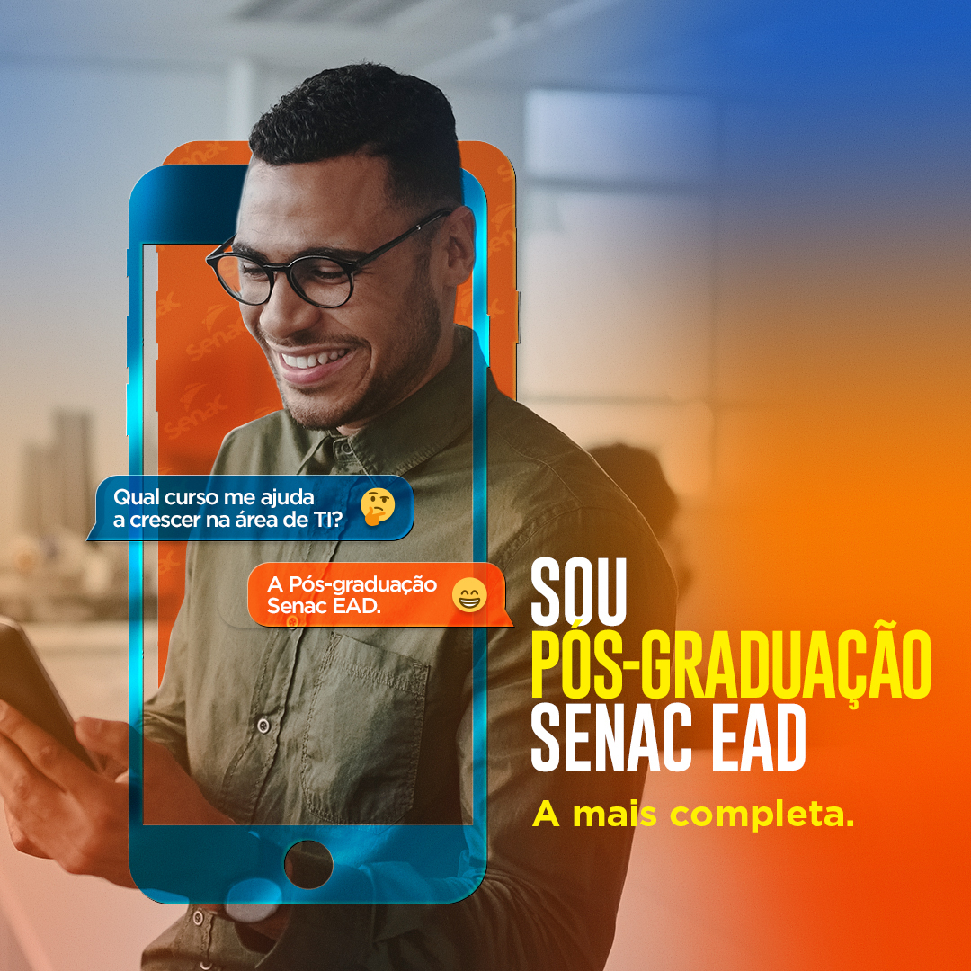Interessado em se especializar na área de Tecnologia da Informação? Confira os novos cursos de pós-graduação e as possibilidades de desconto oferecidas. Acesse: ead.senac.br/pos-graduacao/
#SouSenacEAD
#SouPósGraduaçaõSenacEAD