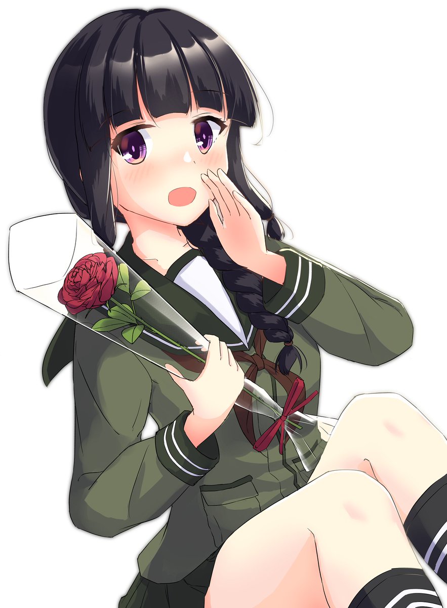 kitakami (kancolle) 1girl black hair solo school uniform serafuku green sailor collar braid  illustration images