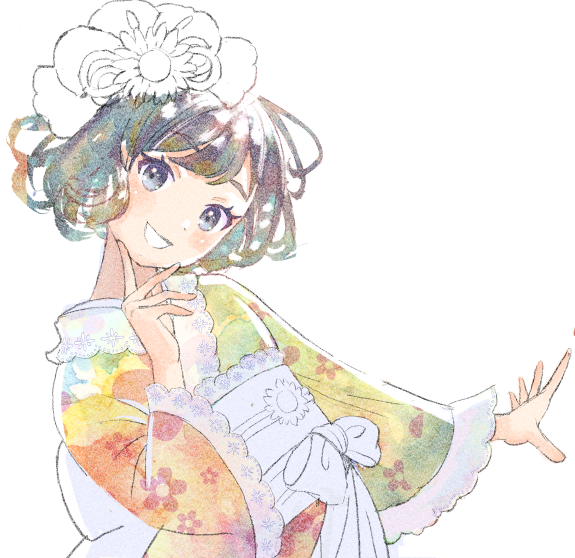 1girl solo japanese clothes smile flower kimono hair ornament  illustration images