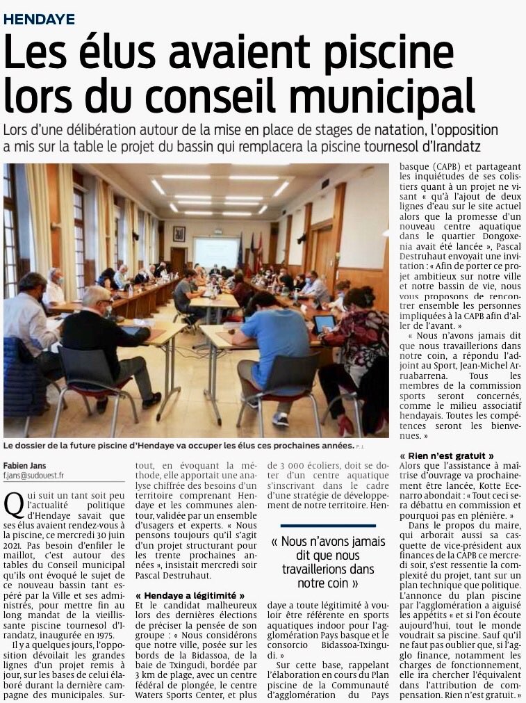 GoazenAitzina's tweet photo. La piscine doit être un outil essentiel pour la promotion du sport et de l'activité physique au bénéfice de la santé et du bien-être. 
Hendaye a légitimité pour le Plan Piscine @CommunautePB 
C’est le sens de notre intervention ! https://t.co/GEhHBo9pn4