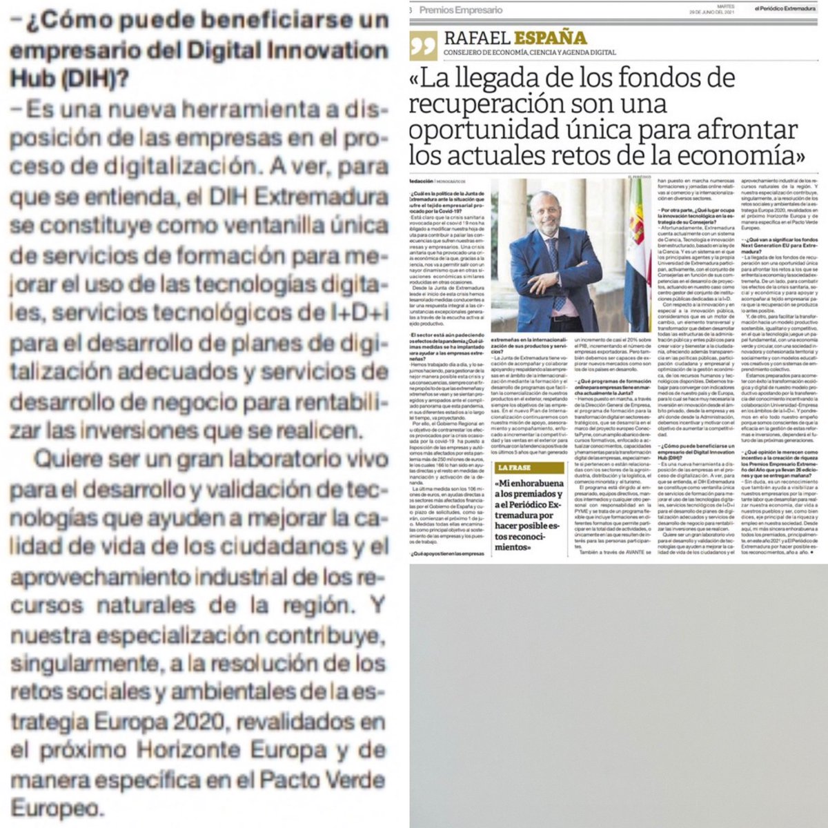 DGDigitalEx's tweet photo. ¿Cómo puede beneficiarse un empresario del #DigitalInnovationHub #DIH? @DihExtremadura entrevista esta semana a @espasan Consejero de @Junta_Economia vía @EPExtremadura @FundecytPCTEX @Junta_Ex #FondosNextGeneratonEU #EuropeanDIH #T4E #Tech4E #PoloDeInnovaciónDigitalDeExtremadura https://t.co/EIcqe6J3XR