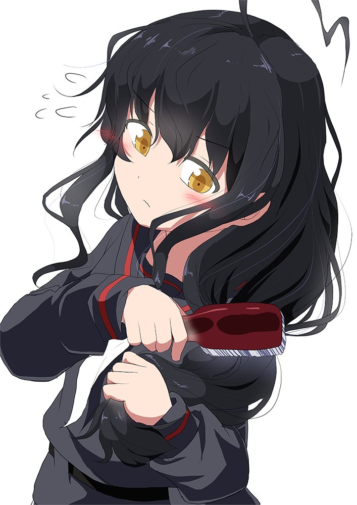 mikazuki (kancolle) 1girl black hair solo long hair school uniform brushing hair ahoge  illustration images