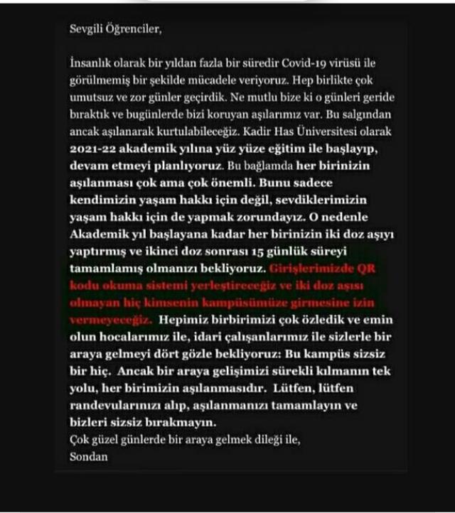 universite inceleme on twitter kadir has universitesi iki doz asi olmayan ogrencilerin kampuse alinmayacagini acikladi twitter