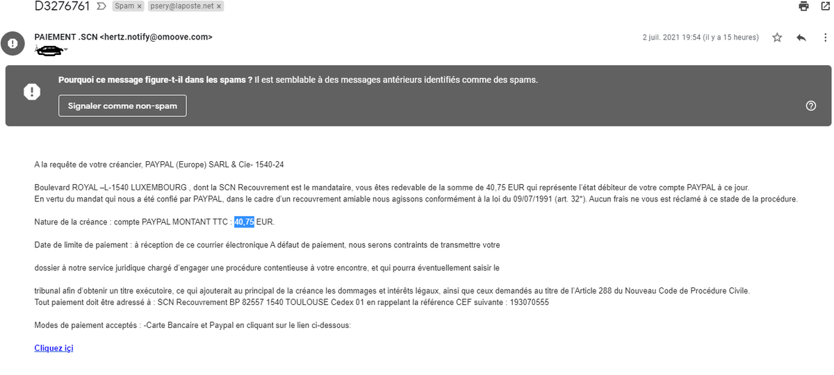 serypatrice's tweet photo. @PayPalFrance #spam via hertz.notify@omoove.com
lien #bitly vérolé https://t.co/AmloqzwV0r... #cybersécurité https://t.co/V5szOwqW3S