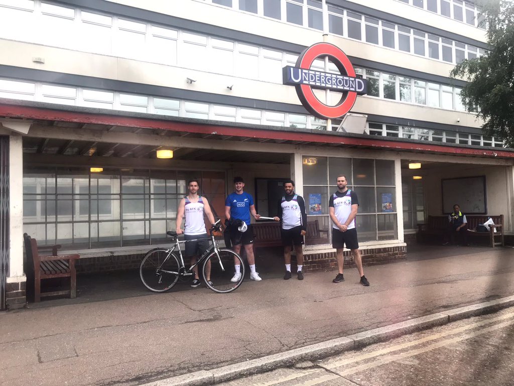TaylorWoodrow1's tweet photo. Bradley &amp; Tom handing over to Josh &amp; Cameron at Cockfosters! The 190k relay aims to raise £1,500 for @my_AFK to help them support disabled children &amp; young people to live independent and fulfilling lives. Fantastic cause, well done EcoPark South! 
@NLHPP
https://t.co/N0MiwAV1SZ https://t.co/V5gYlV6ZxG