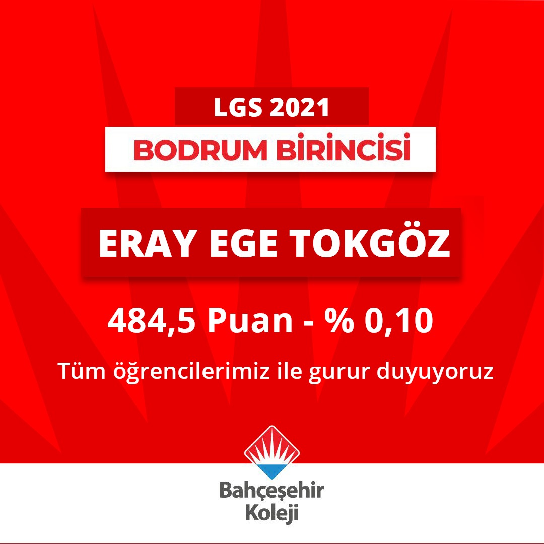 🏆2021 LGS’de Bodrum birincisi olan öğrencimiz Eray Ege Tokgöz’ü kutluyor, kendisine destek olan ailesine ve öğretmenlerimize teşekkür ediyoruz. ♥️💙

#BahçeşehirKoleji
#BodrumBahçeşehirKoleji
#LGS2021
#BodrumBirincisi
#LGS2021BodrumBirincisi
#LgsdeZirvede