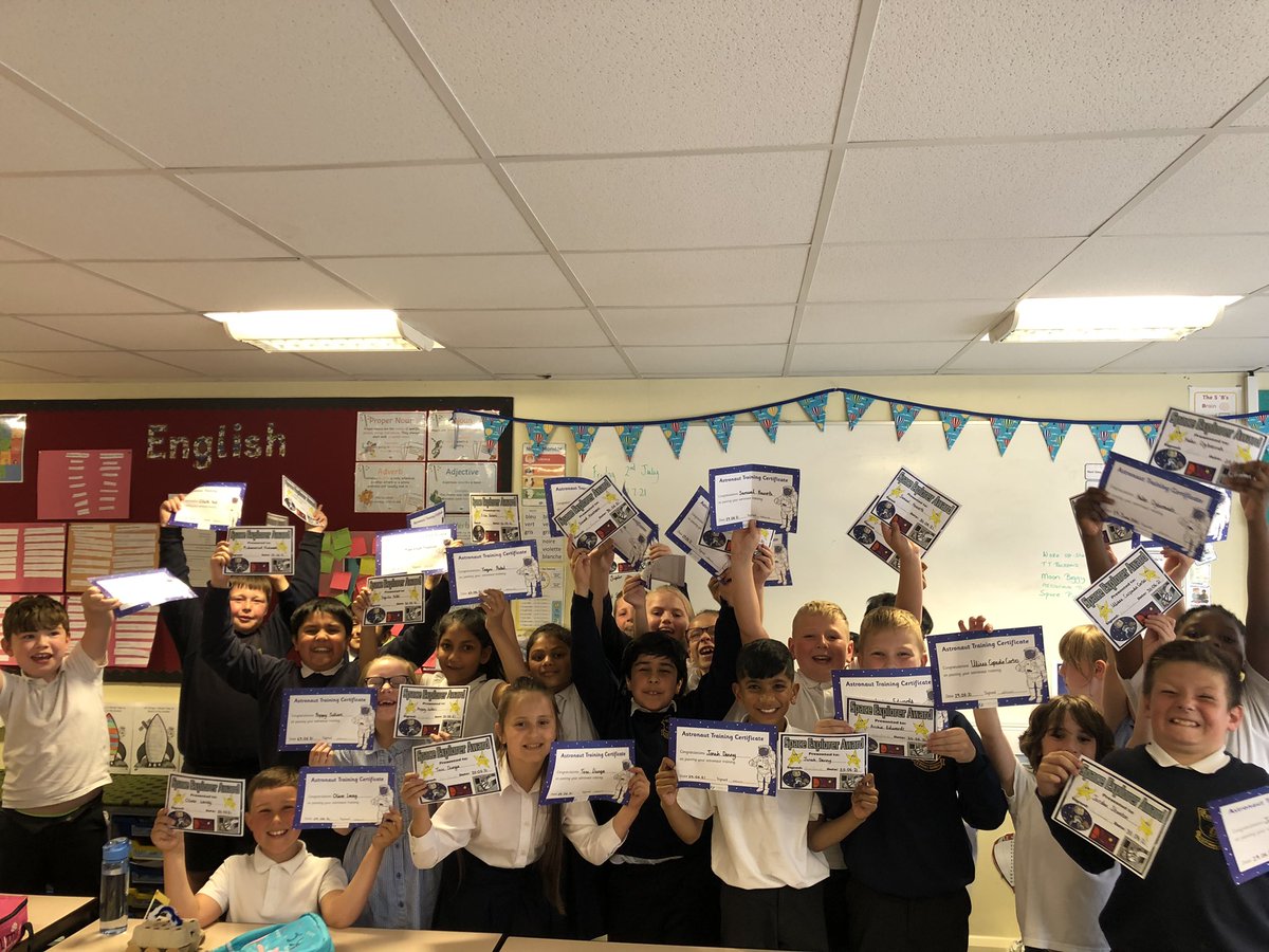 KPenarski's tweet photo. We did it! We have completed our astronaut training and space week special missions showing perseverance, creativity and resilience to achieve a special Space Explorer Award. #spaceweek #lovescience #teamwork #achieve @StBedeCEPrimary @Debbie_liptrot https://t.co/n3rNWN0uRM