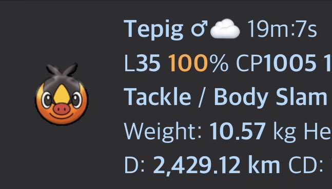 37.52892,-3.94294

#Tepig 💯 ✨ L : 35max Cp: 1005