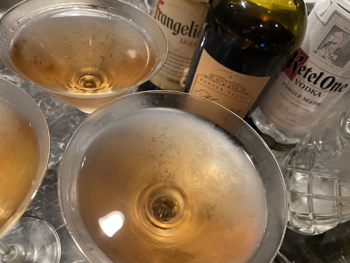 drwarwicksmith's tweet photo. Day 8 of 14(?) Sydney Covid Lockdown 🔒 Today it’s Frangelico Martini’s 🍸 with Margan Estate Vermouth. Now I’m calling them #LockTails 🍸 Let’s see what tomorrow brings? https://t.co/9lzw1IHvz0