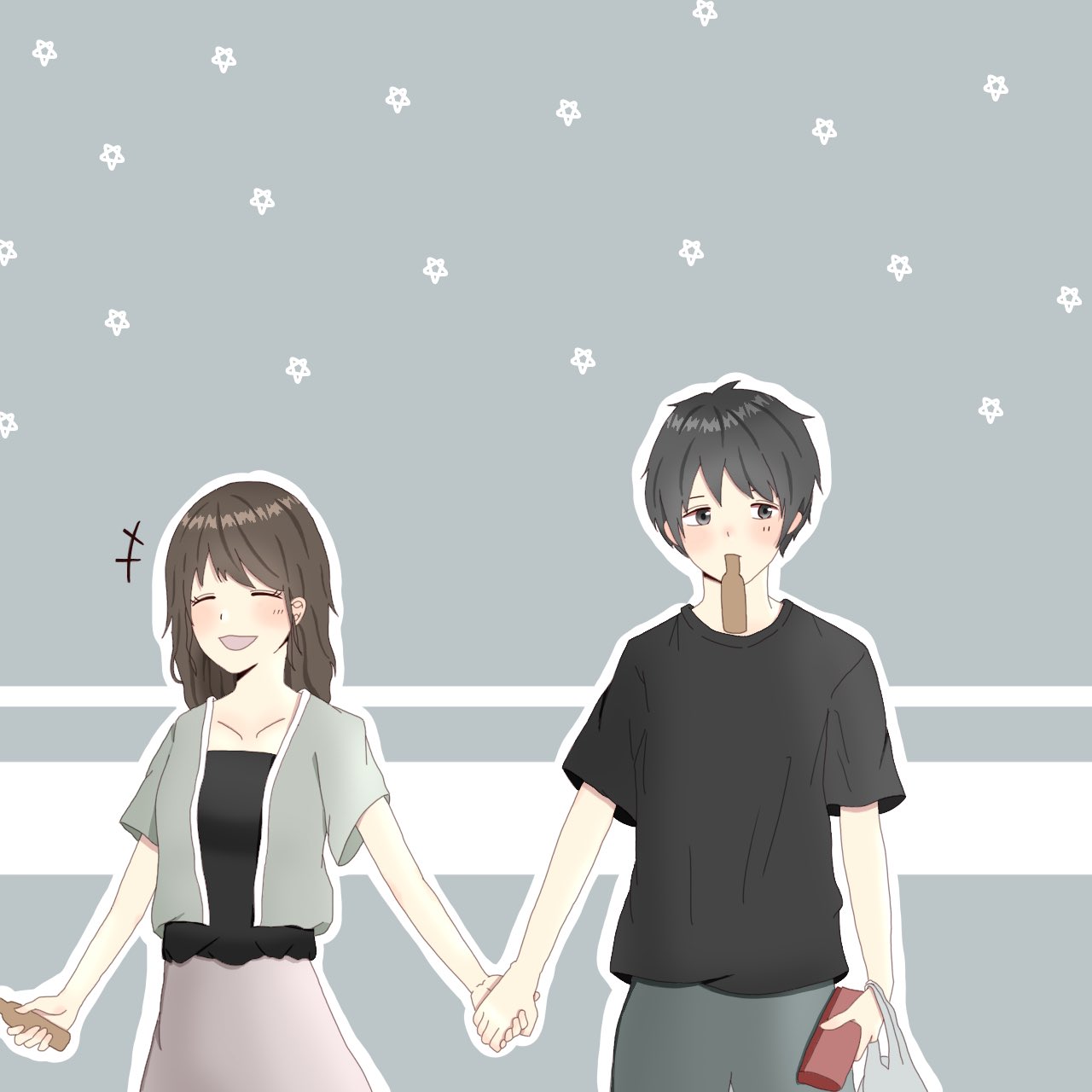 ぼーの コンビニ帰り𓂃 𓈒𓏸 手を繋ぎたかっただけ いらすと デジタルイラスト イラスト好きな人と繋がりたい 絵描きさんと繋がりたい オリジナルイラスト ほんわかイラスト 夏 カップル カップルイラスト 創作男女 Manga Painting