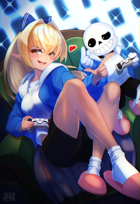 SHIRANUI FLARE🔥
    & 
KARE PIPPI(SANS)💀

" Let's play together! 🎮💗"

Shiranui Flare and Sans dating home🧡💙

#しらぬえ 
#undertale 
#アンダーテール 