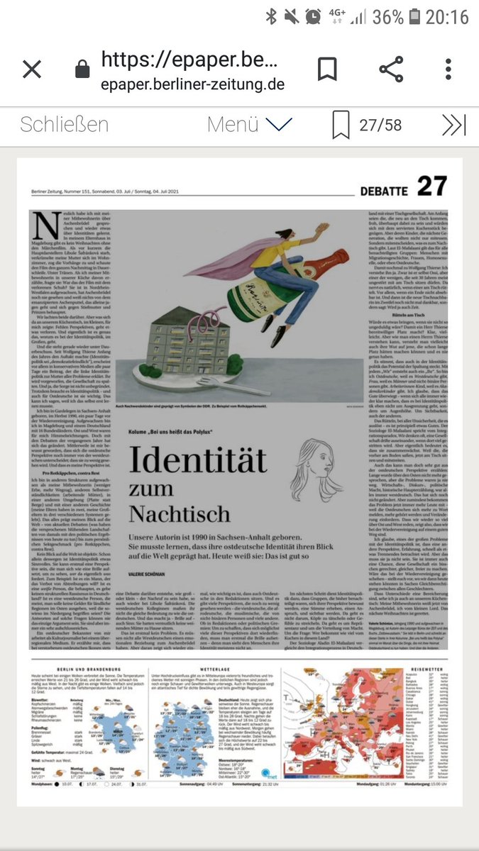 Hab ab heute eine Kolumne <a href="/berlinerzeitung/">Berliner Zeitung</a>, juhu! Und die Illu zur 1 ist einfach ne Superheldin auf ner Rotkäppchenflasche, die aus einer Platte fliegt, ich liebs.

Über: Identitäspolitik.Warum sie spalten kann&amp; trotzdem wichtig ist, auch für Ostdeutsche

>bit.ly/3ygPDfO