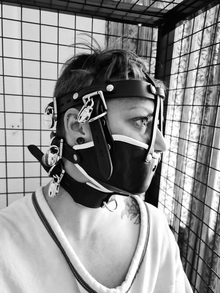 ErleaModelling's tweet image. Trying out a gag, muzzle, straight jacket and cage.