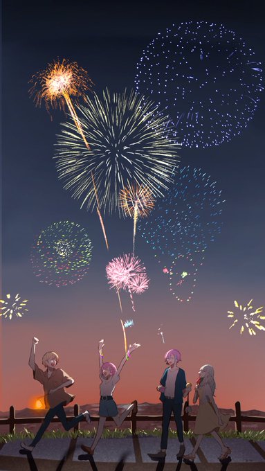 「aerial fireworks blonde hair」 illustration images(Latest)