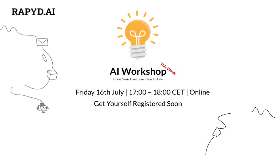 RAPYD_AI's tweet image. 💡Use your last #chance to register for #AI Workshop💡
👍 In this online workshop, we present how you can use AI services and start #prototyping in minutes.
lnkd.in/d-MiU68