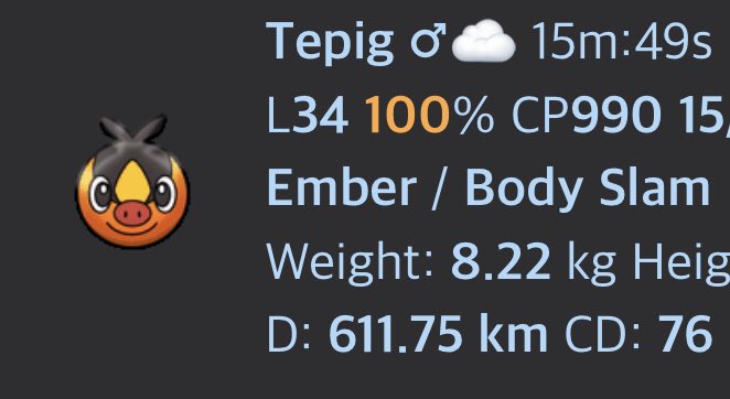 38.53541,-0.16526

#Tepig 💯 ✨ L : 34 Cp: 990