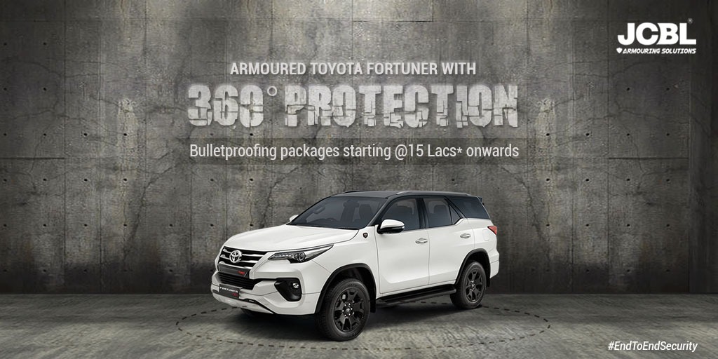 With customizable bulletproofing packages available from JCBL Armouring Solutions, Toyota Fortuner becomes a safe-house on wheels and you’ll be protected wherever you go. Know more: bit.ly/3h8dJ50

#armouredvehicle #JCBLArmouring #builtwithpassion