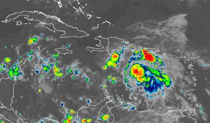 A slightly weaker Hurricane Elsa continues to race westward through the central Caribbean, moving closer to the south coast of Hispaniola and Jamaica.  The Hurricane Warning remains in effect for Jamaica at 5am on Saturday.
(Photo courtesy of NOAA)
<a href="/MHureccjm/">Ministry of HURECC</a>